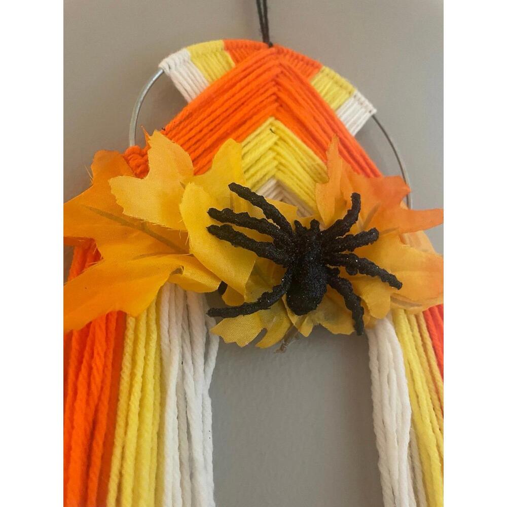 Wreath Halloween macrame door hanging holiday fall spider candy corn leaf cute